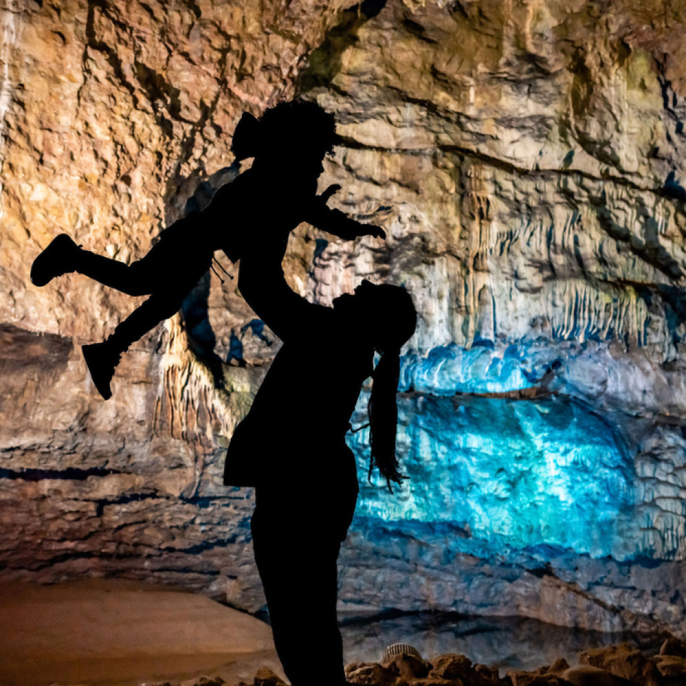 family enjoying the cave